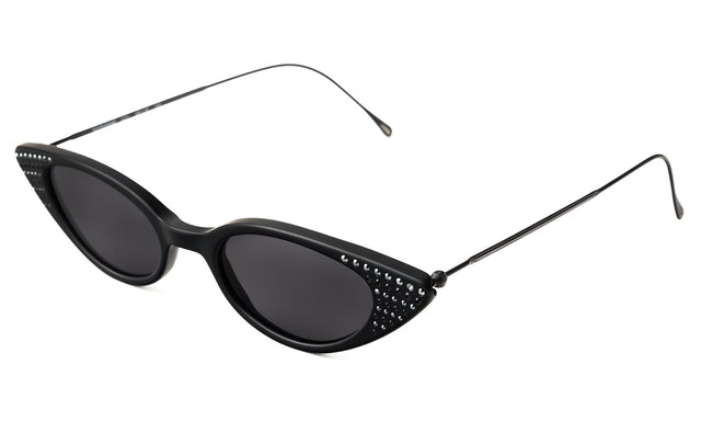  Marianne Sunglasses Side Profile in Matte Black Black Swarovski Crystals Grey Flat