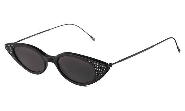  Marianne Sunglasses Side Profile in Matte Black Silver Swarovski Crystals Grey Flat