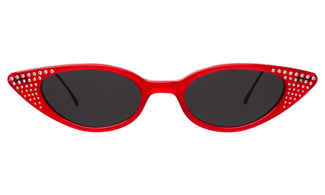 Marianne Sunglasses in Red/Gunmetal w/ Silver Swarovski Crystals with Grey Flat