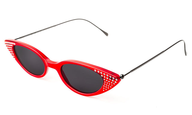 Marianne Sunglasses Side Profile in Red/Gunmetal w/ Silver Swarovski Crystals / Grey Flat