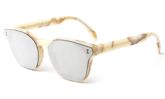 Martinique Sunglasses side view in Cream Marble Silver Flat Mirror