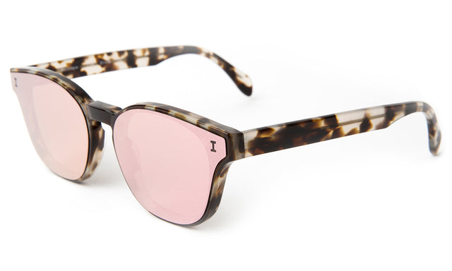 Martinique Sunglasses side view in White Tortoise Rose Flat Mirror