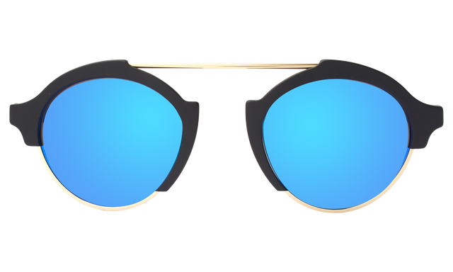 Milan IV Sunglasses Side Profile in Matte Black Blue Mirror