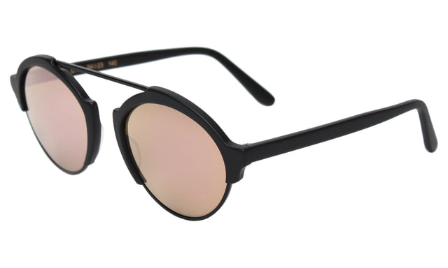 Milan III Sunglasses Side Profile in Matte Black with Rose Mirror