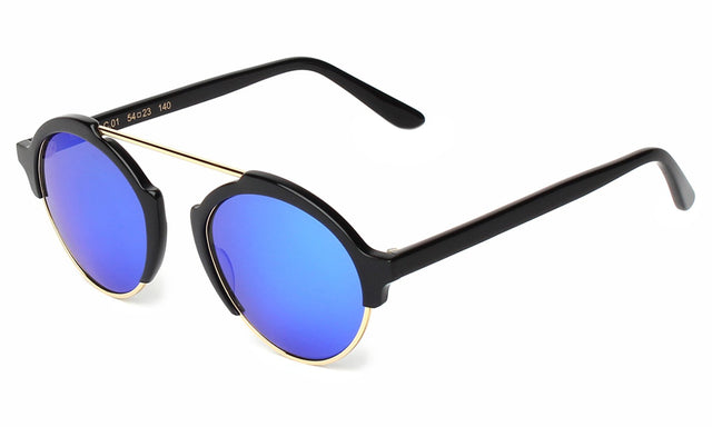 Milan IV Sunglasses Side Profile in Black Blue Mirror