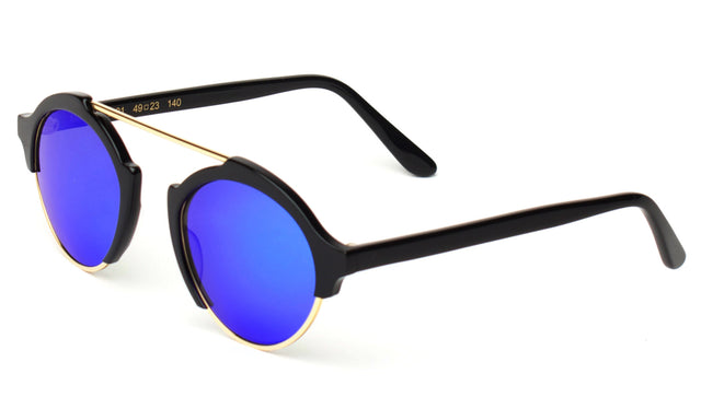 Milan III Sunglasses Side Profile in Black Blue Mirror