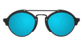 Front view of Milan II Sunglasses in Matte Black/Sky Blue Mirror