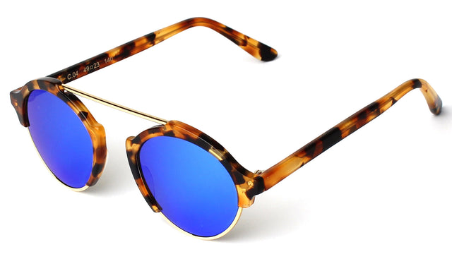 Milan IV Sunglasses Side Profile in Light Tortoise Blue Mirror