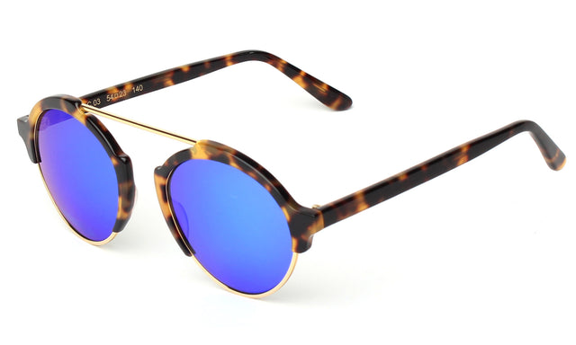 Milan IV Sunglasses Side Profile in Tortoise Blue Mirror