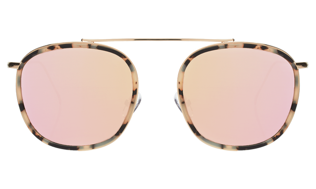 Mykonos Ace Sunglasses in White Tortoise/Gold with Bright Rose Flat Mirror