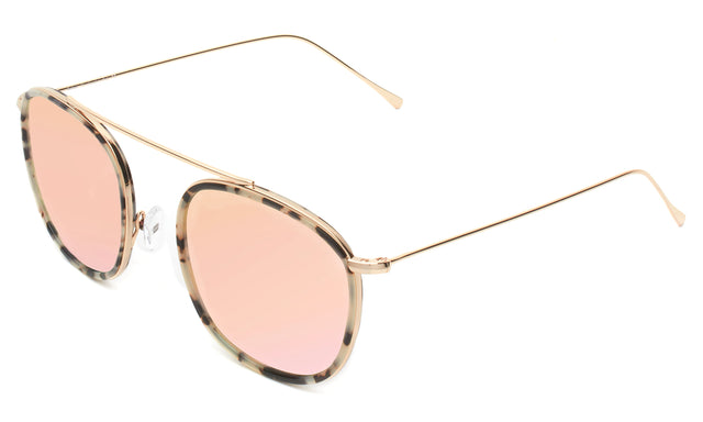 Mykonos Ace Sunglasses Side Profile in White Tortoise/Gold / Bright Rose Flat Mirror