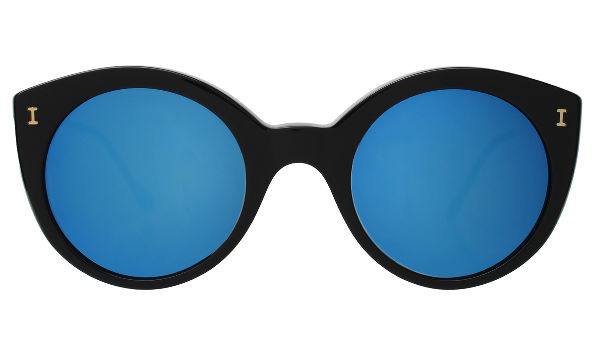 Palm Beach Sunglasses in Black Blue Mirror, front view