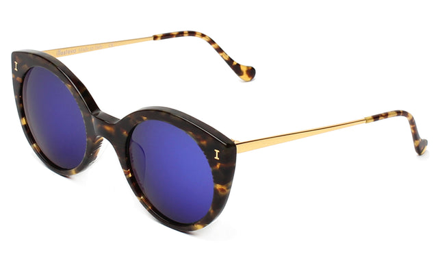 Palm Beach Sunglasses side view in Tortoise Stripes Violet Mirror