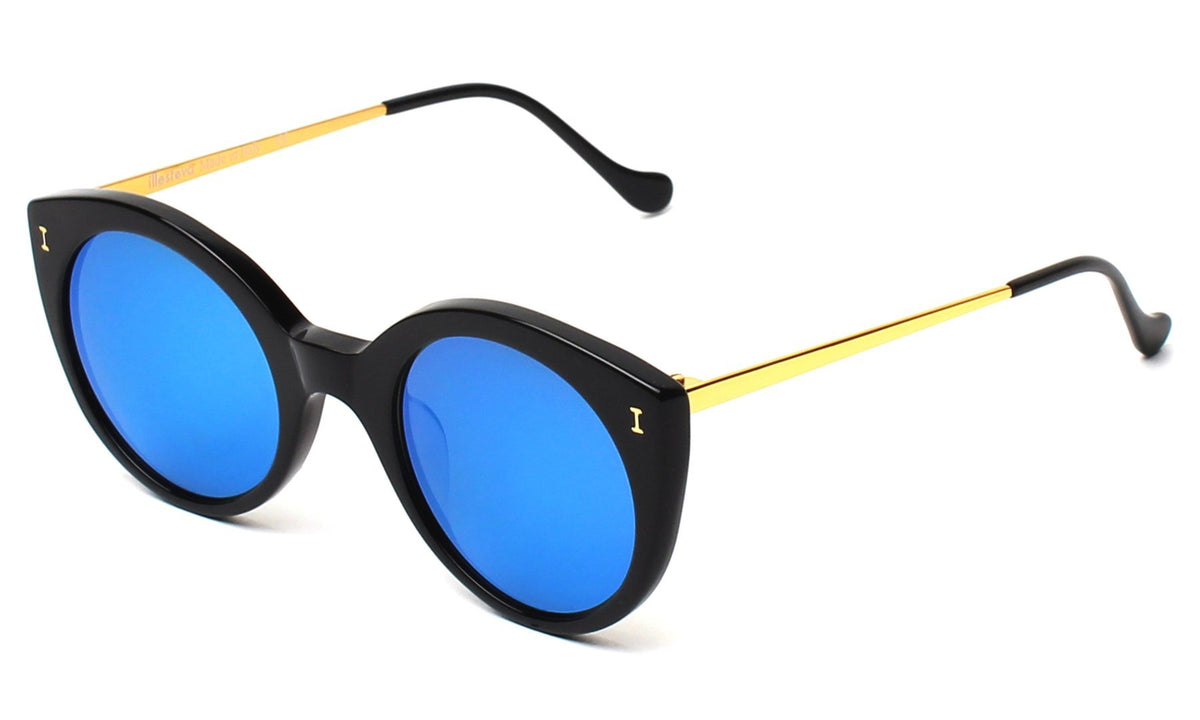 Palm Beach Sunglasses in Black Blue Mirror, side view