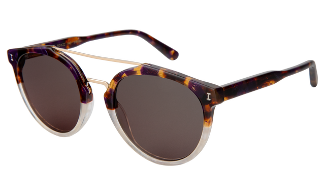 Puglia Sunglasses Side Profile in H/H Rum Raisin Bone/Gold / Grey Flat