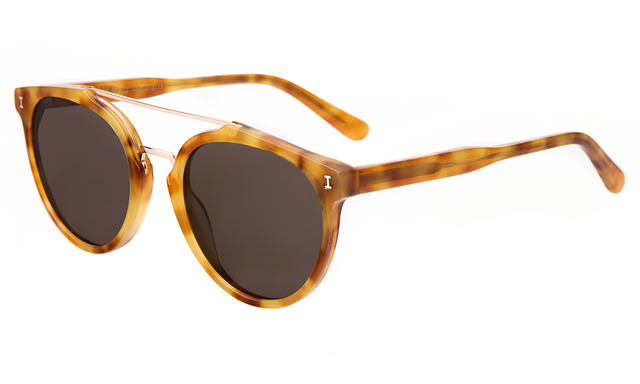 Puglia Sunglasses Side Profile in Amber/Rose Gold Grey Flat