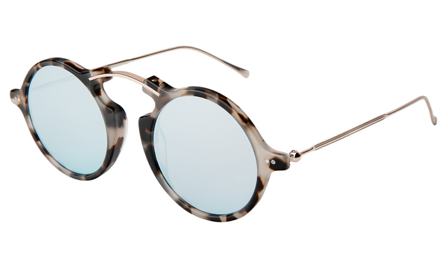 Roma II Sunglasses Side Profile in White Tortoise / Silver Flat Mirror
