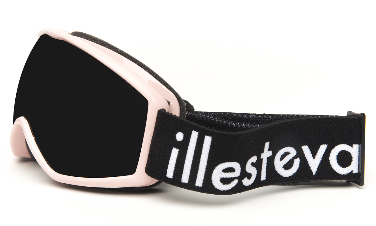 Ski Goggles in Pale Pink With Grey Polarized Lenses, side view
