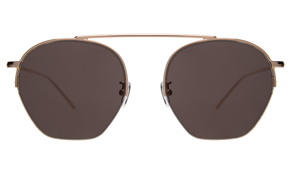 Illesteva Gold Brown Aviator Sunglasses with Geometric Design Aviator Sunglasses - Gold with white acetate sheaths  main image 2