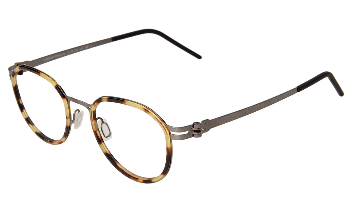 Tompkins Titanium Optical in Tortoise with Matte Silver Optical lenses, side view