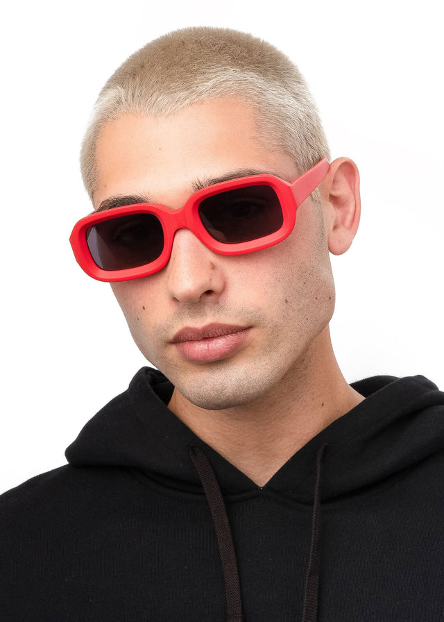  wearing Vinyl Sunglasses Matte Red