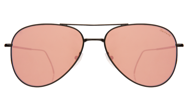 Wooster Sunglasses front view in Black with Bright Rose Flat Mirror