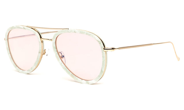 Wooster Ace Sunglasses Side Profile in Green Marble Gold Dusty Pink Flat See Through