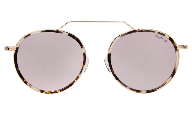 Wynwood Ace Sunglasses in White Tortoise/Gold with Bright Rose Flat Mirror