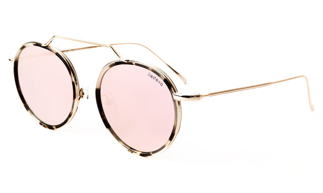 Wynwood Ace Sunglasses Side Profile in White Tortoise/Gold / Bright Rose Flat Mirror