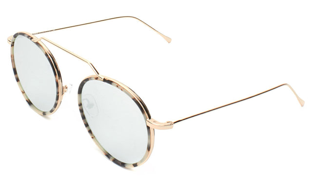  Wynwood Ace Sunglasses Side Profile in White Tortoise/Gold / Silver Flat Mirror